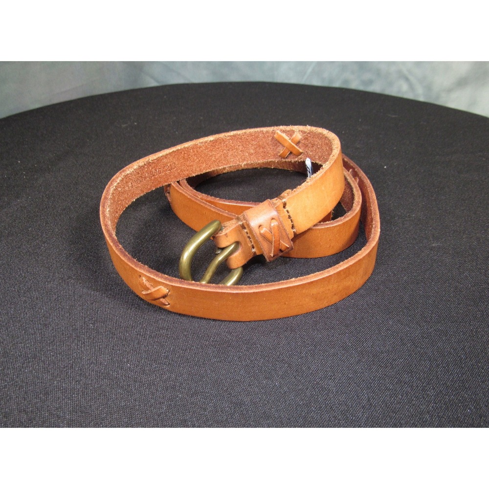 American Living Womens Cognac Brown Genuine Leather Cross Stitch Skinny Belt Lg